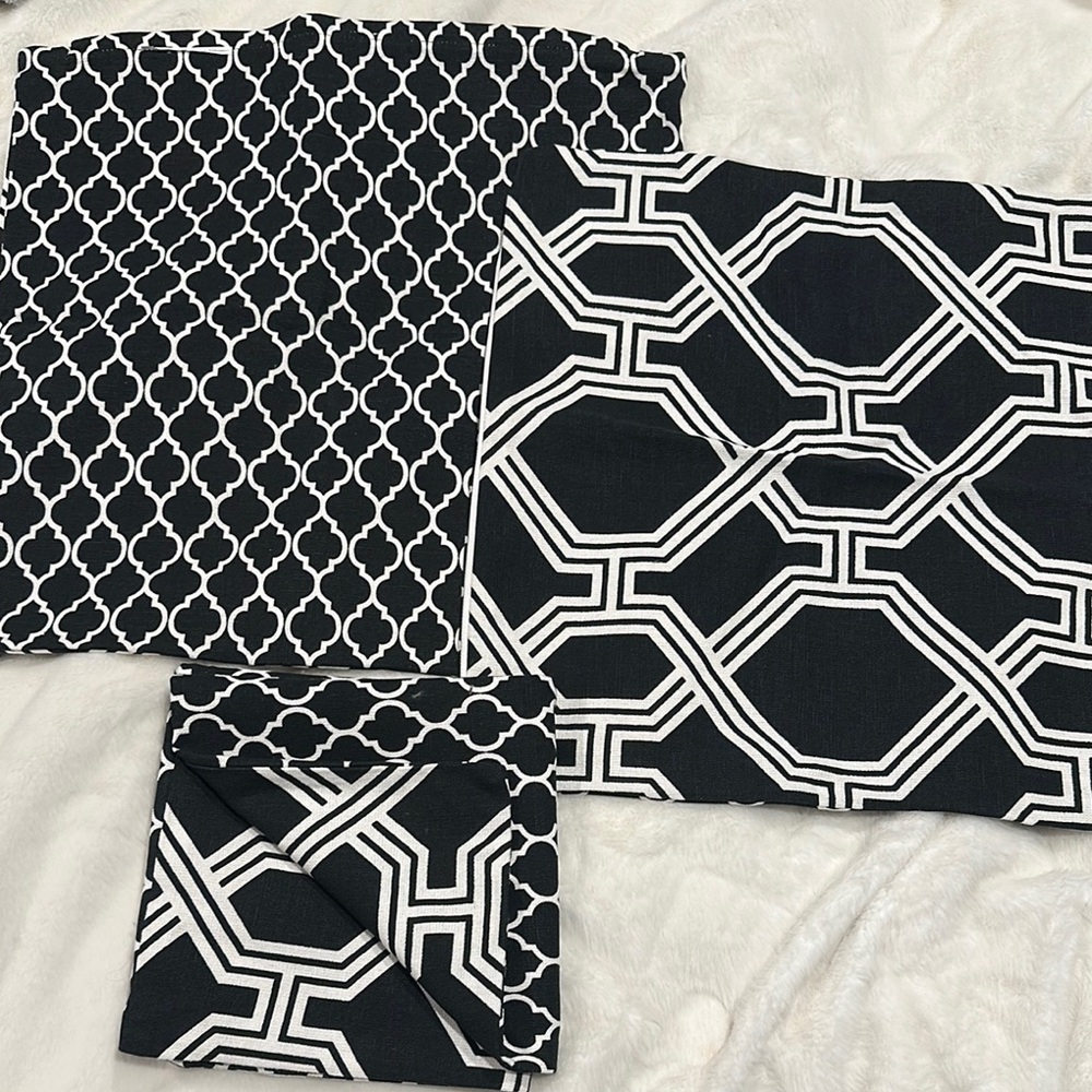 Black and White Geometric Pillow Covers, Lot of 3